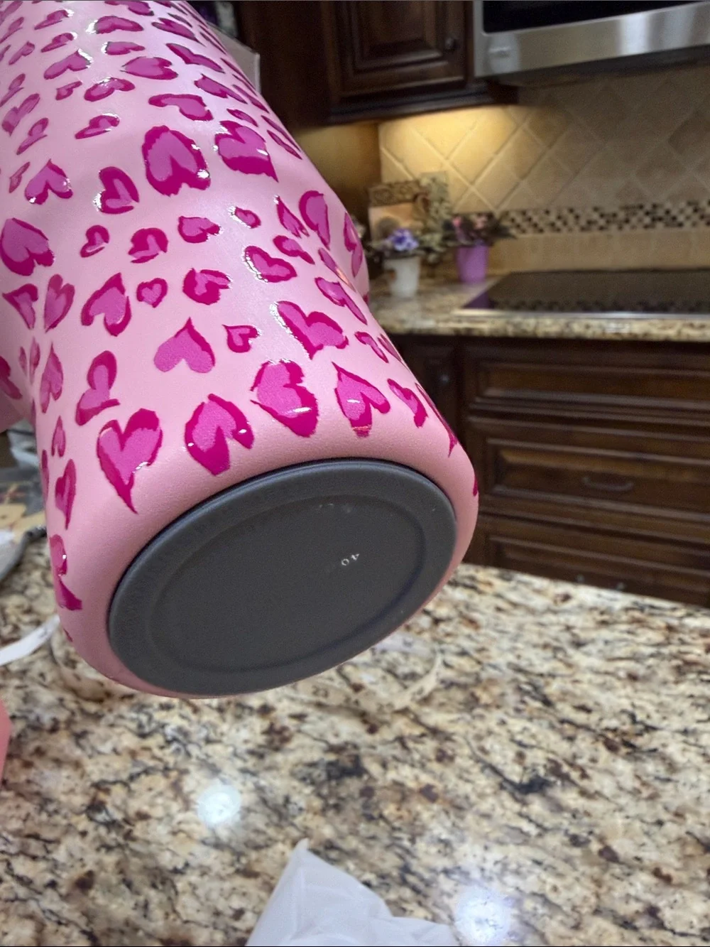 MEOKY Pink Heart Pattern 40 oz Travel Mug with Handle and straw